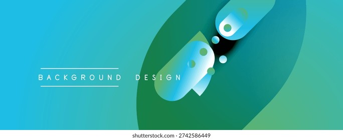 Abstract background features flowing shapes, vibrant bluegreen gradient. Modern design elements create dynamic visual impact.