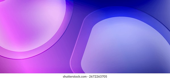 Fundo abstrato apresenta formas em camadas, matizes roxos se misturam em tons azuis. Gradientes suaves criam profundidade, estética moderna.