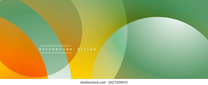 Abstract background features overlapping circles, gradients. Colors include orange, yellow, green. Modern design element for digital projects.