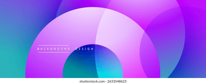 Abstract background features overlapping circles. Colors blend from blue, purple, pink creating dynamic visual effect. Text reads background design.