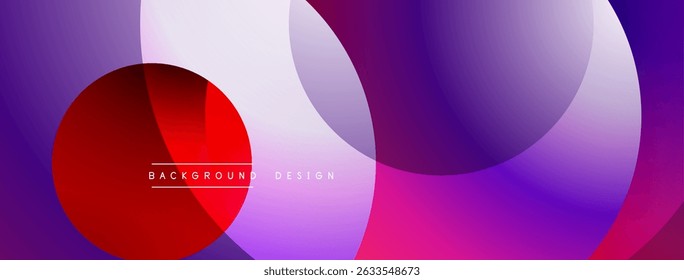 Abstract background features overlapping circles, vibrant purple, red hues. Modern design, smooth gradients create dynamic visual effect.