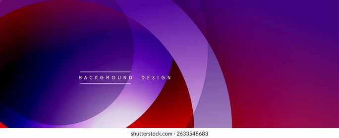 Abstract background features overlapping circles. Colors transition from red, purple, blue, creating dynamic visual effect. Modern design element.