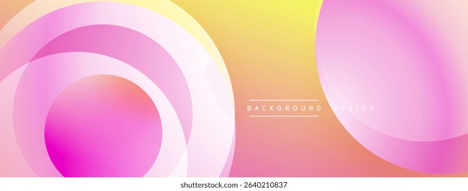 Abstract background features overlapping circles, gradient colors. Yellow, orange, pink hues create modern visual effect. Simple design.