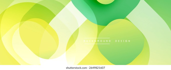 Abstract background features overlapping circles, gradients. Yellow, green hues create modern visual effect. Simple design elements present.