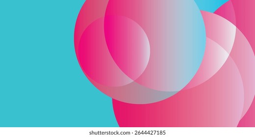 Abstract background features overlapping colorful shapes. Vibrant blue, pink, turquoise create modern design. Minimal text present.
