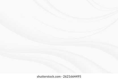 Abstract background features soft flowing white and light gray waves with smooth curves.