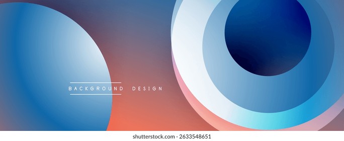 Abstract background features vibrant blue, purple, orange gradients. Overlapping circles create modern visual effect. Simple text reads background design.