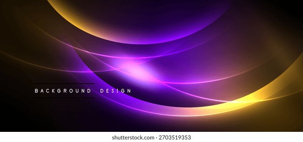 El fondo Abstractas presenta curvas vibrantes, Gradientes. Los tonos púrpura y naranja crean un efecto visual dinámico. Elemento de diseño moderno.