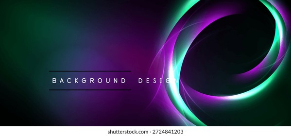 El fondo Abstractas presenta curvas vibrantes, Gradientes. Los tonos oscuros se mezclan con colores brillantes de neón, creando un efecto visual dinámico. El texto lee el diseño de fondo.