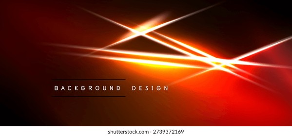 Abstract background features vibrant orange lines, radiating light. Dark shades dominate, creating dynamic visual effect. Text reads background design.