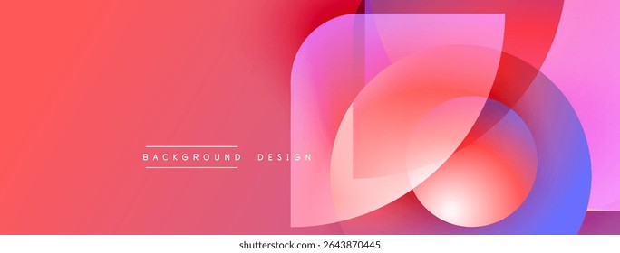 Abstract background features vibrant overlapping shapes. Gradient blends pink, purple, blue hues. Modern design element for digital projects.
