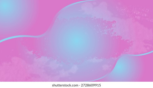 El fondo abstracto presenta vibrantes ondas de gradiente rosa y cian con una sutil superposición de textura distressed de semitono, creando una estética moderna.