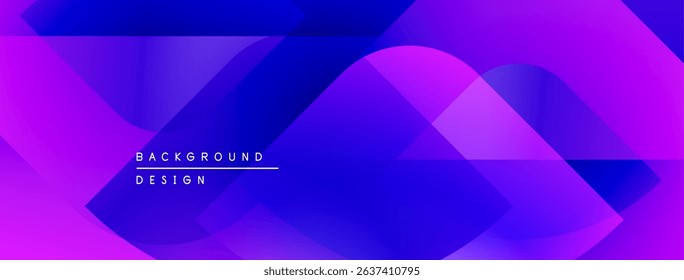 Abstract background features vibrant purple, blue gradients. Overlapping shapes create dynamic visual effect. Modern design elements present.