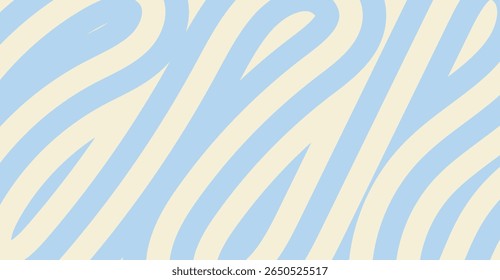 Abstract background featuring alternating wavy stripes in soft blue and creamy beige hues, creating a fluid, dynamic pattern with a playful and airy feel perfect for contemporary designs