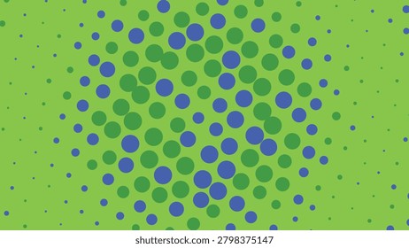 Abstract background featuring blue and green polka dots in a spherical pattern