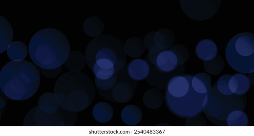 Um fundo abstrato com um efeito bokeh com formas circulares vibrantes em tons azuis clássicos em um fundo escuro, perfeito para melhorar projetos de design e criar uma atmosfera cativante.