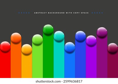 Abstract background featuring colorful vertical bars and glossy spheres, ideal for modern design projects needing ample copy space for customization and creativity. Vector illustration.