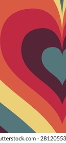 Abstract background featuring concentric heart shapes in a warm, retro color palette, evoking a sense of nostalgia and affection