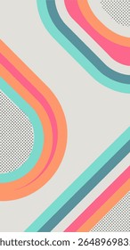 Abstract background featuring curved and diagonal stripes in pastel shades of pink, orange, and teal, accented with a subtle dotted pattern on a light gray backdrop.