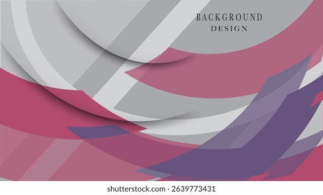 Abstract background featuring curved lines and geometric shapes, combining pink, purple and grey colors