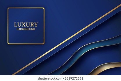 Abstract background featuring deep navy blue tones accented, decorated with elegant golden lines and wavy metallic elements.