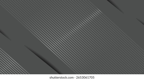 Fundo abstrato apresentando diagonal, linhas paralelas em tons de cinza, criando um design elegante e moderno.  As linhas têm um brilho metálico sutil.