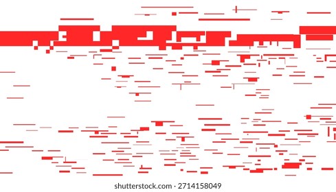 Fondo Abstractas con un efecto de fallo digital. Las Formas, líneas y bloques geométricos rojos crean una corrupción de datos o visualización de errores en un fondo blanco.
