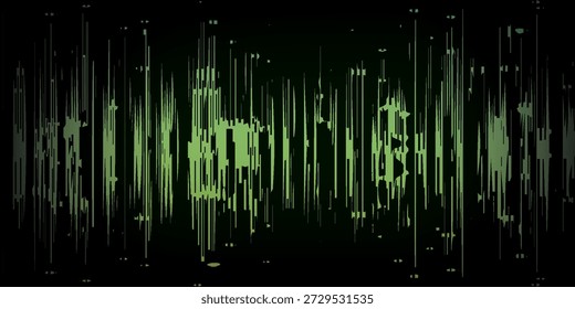 An abstract background featuring a digital glitch effect with vertical green lines and pixelated distortions, creating a futuristic and tech-inspired visual.