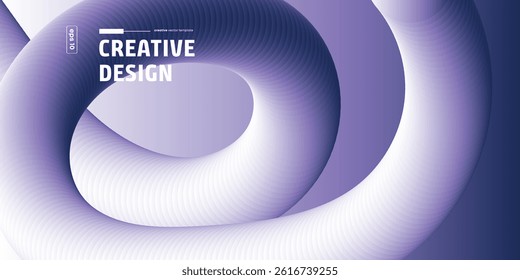 Abstract background featuring a dynamic, swirling 3D design in shades of purple. Smooth, fluid shapes create a modern, creative visual. The text Creative Design is subtly incorporated.