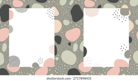 Fondo Abstractas con manchas de tonos terrosos y patrones de puntos con dos marcos rectangulares blancos para colocar texto o fotos.