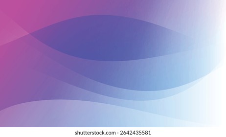 Fundo abstrato com gradientes fluindo de roxo, azul e branco, criando uma atmosfera serena e pacífica. Transições de cores suaves e interação de luz e sombra melhoram o etéreo