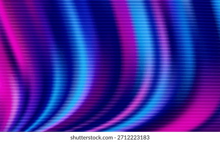 abstract background featuring flowing neon lines in blue, pink, and purple hues with subtle dark stripes. Suitable for tech, music, nightlife, and futuristic design contexts.