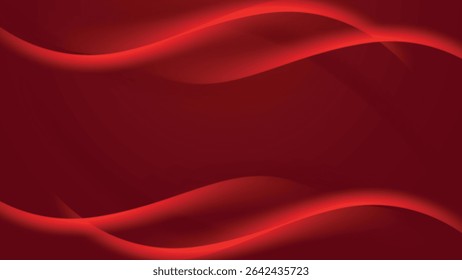Abstract background featuring flowing red waves. Dark red backdrop with brighter red glowing lines creating a wavy pattern. The design is smooth and showcases subtle variations in tone and intensity
