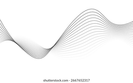 An abstract background featuring a fluid, wave-like pattern of dashed lines that fade from dark to light