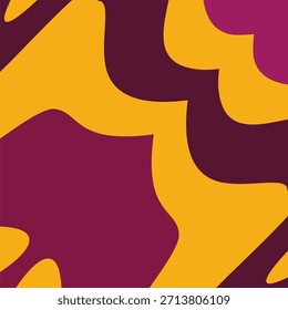 Um plano de fundo abstrato com formas fluidas e onduladas em amarelo de alto contraste, roxo profundo e marrom.