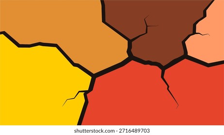 Abstract background featuring a fractured and cracked surface design with irregular segments in warm earthy tones of yellow, orange, brown, and red, creating a dynamic mosaic pattern.