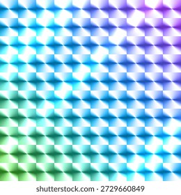 Un fondo abstracto con una estructura de bloques geométricos con efectos de luz reflectante. Los Gradientes lisos de azul, verde y púrpura crean una textura visual moderna y futurista.