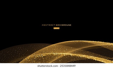 Abstract background featuring golden waves and dots on a black backdrop, suitable for design projects.