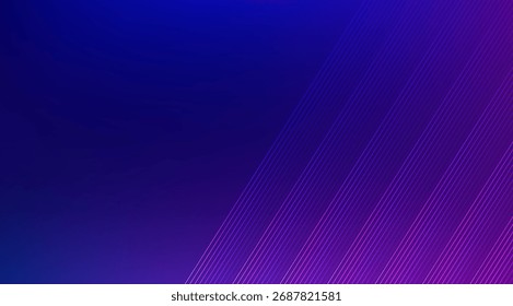 Fundo abstrato com um gradiente de azul profundo a roxo vibrante, acentuado por linhas brancas diagonais elegantes, criando um design moderno, dinâmico e visualmente atraente