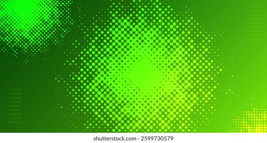 abstract background featuring a halftone dot pattern with a gradient effect. The design has a modern, digital aesthetic with varying shades of green, creating depth and movement.