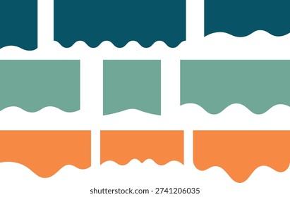 Abstract background featuring horizontal teal, green, and orange blocks with wavy, melting edges and white vertical dividers, creating a modern graphic design.