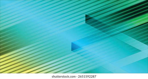 Plano de fundo abstrato com linhas azuis, verdes e azuis e formas geométricas translúcidas.  O design cria uma sensação de profundidade e movimento.