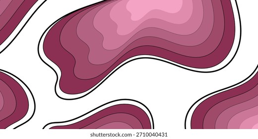 An abstract background featuring layered, organic shapes in shades of pink and maroon, creating a topographic or paper-cut effect against a white backdrop.