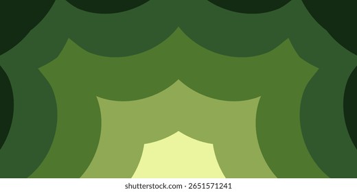 Um fundo abstrato com camadas, simétricas, formas curvas em uma paleta de cores verde monocromático, criando uma sensação de profundidade e uma sensação suave, orgânica.