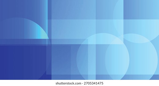 Un fondo abstracto con un diseño geométrico moderno. La superposición de círculos translúcidos y rectángulos crea un efecto en capas con un degradado de color azul frío.