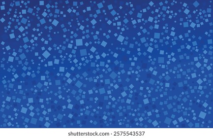 abstract background featuring numerous small, scattered squares in varying shades of blue against a deep blue gradient