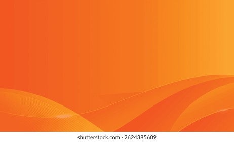 Fondo Abstractas con un gradiente naranja y amarillo, con líneas onduladas suaves y partículas brillantes. El esquema de color crea una sensación de calor y energía. El diseño es limpio y suave