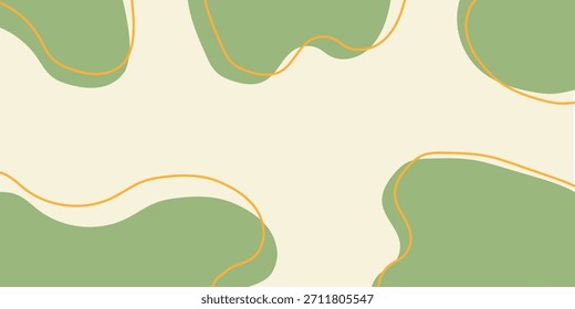 An abstract background featuring organic, flowing shapes in a muted sage green color, accented by delicate, wavy orange lines on a soft cream backdrop, creating a calm and modern aesthetic.
