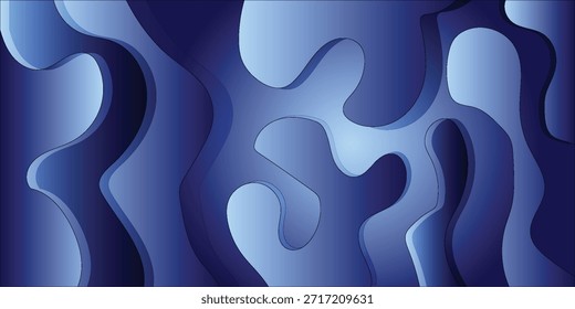 Fundo abstrato com formas azuis orgânicas, fluindo com um efeito gradiente, criando uma sensação de profundidade e movimento. Esta arte digital moderna apresenta uma transição suave de cores e um design dinâmico e fluido.