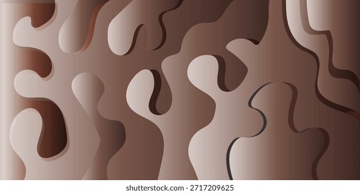 Um plano de fundo abstrato com formas orgânicas, fluidas e onduladas em vários tons de marrom, criando um efeito em camadas, cortado em papel com profundidade sutil e um gradiente.